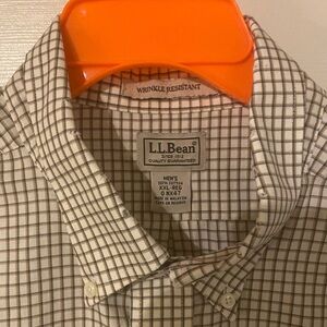 LL Bean Men's Short Sleeve shirt, cream with brown, black and gray XXL
